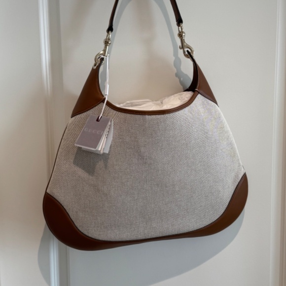 NWT Gucci B Shoulder Bag Natural Canvas - Picture 10 of 11